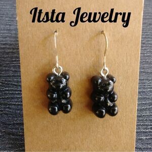 Gummy Bear Earrings Black on Sterling Silver Earwires